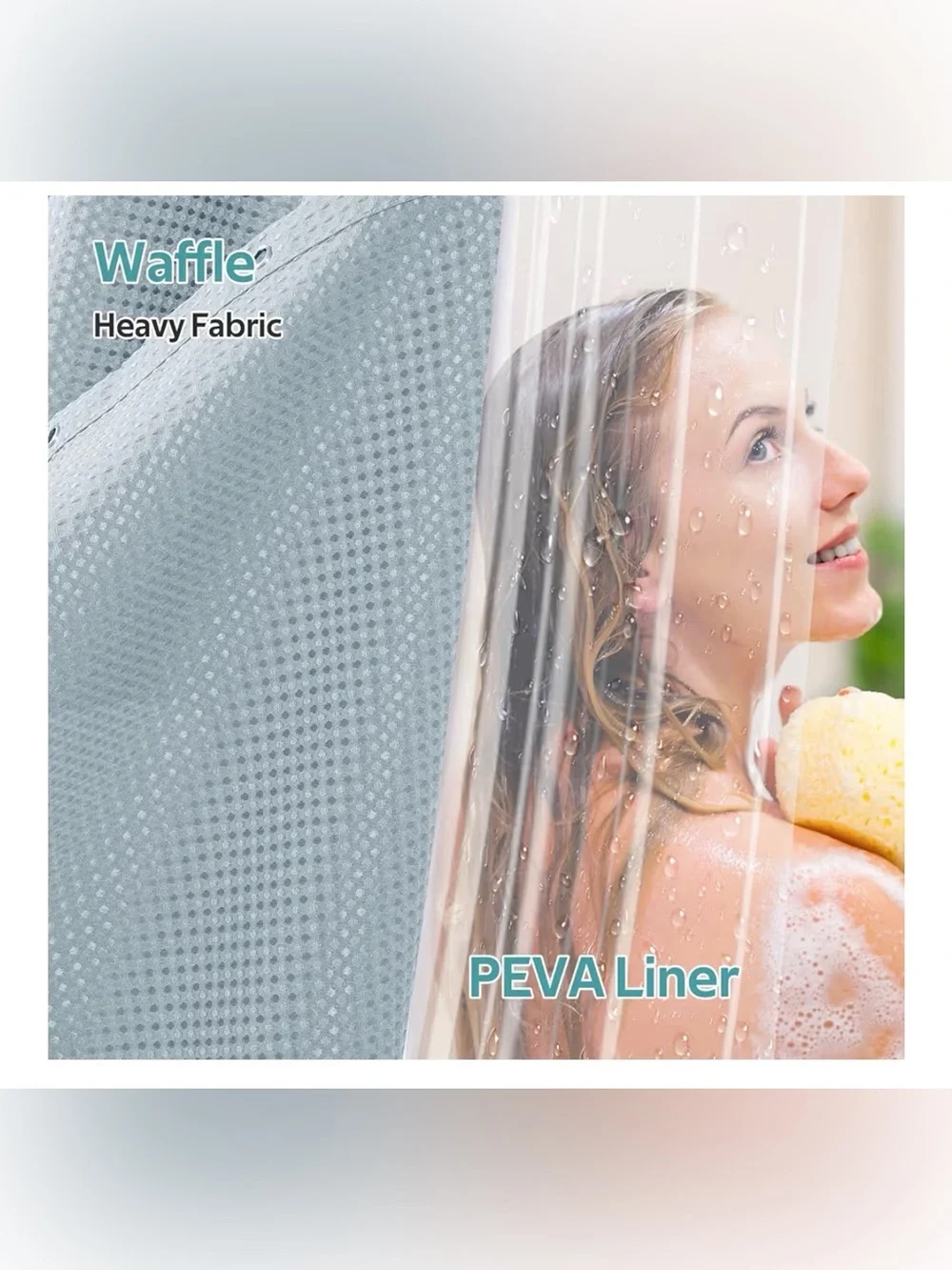 3in1 Waffle Shower Curtain Liner Set Heavyweight Fog Blue 72x72 Inch